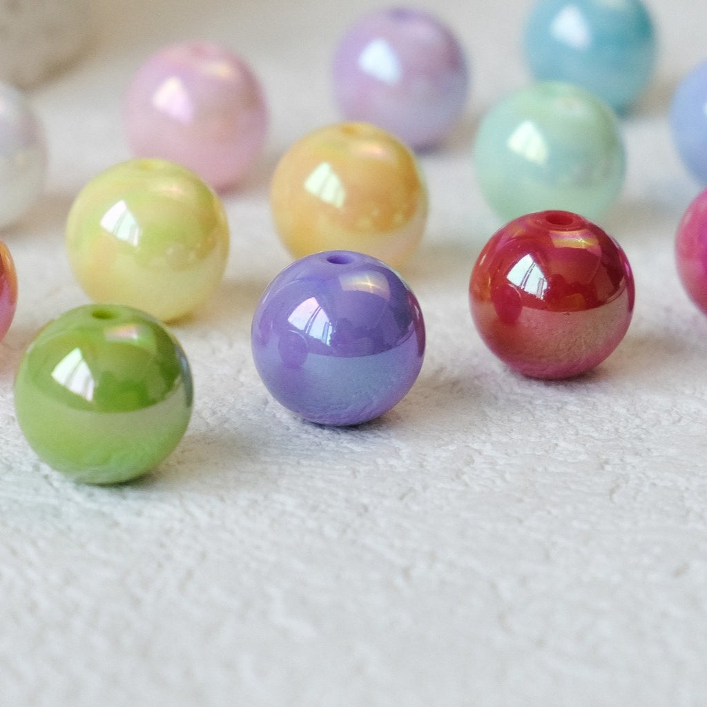 Solid color perforated beads electroplated ab iridescent loose beads acrylic bracelet diy jewelry semi-finished handmade accessories