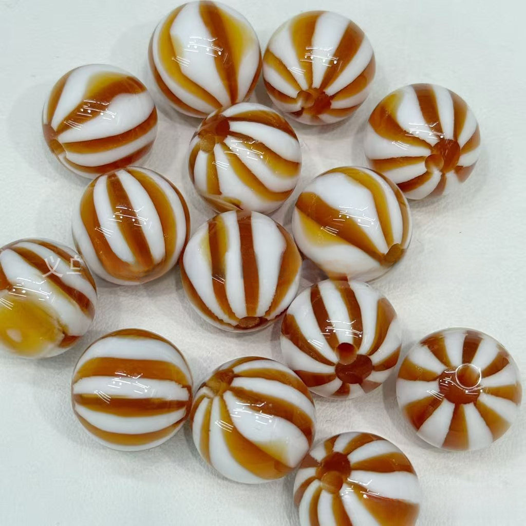 16mm blooming pumpkin beads watermelon stripes beaded diy handmade beaded pen mobile phone chain pendant loose beads jewelry accessories