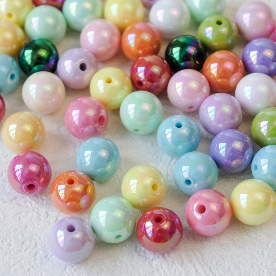 Solid color perforated beads electroplated ab iridescent loose beads acrylic bracelet diy jewelry semi-finished handmade accessories