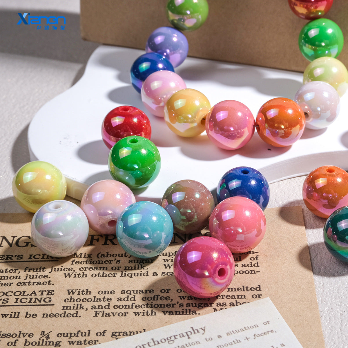 Solid color perforated beads electroplated ab iridescent loose beads acrylic bracelet diy jewelry semi-finished handmade accessories