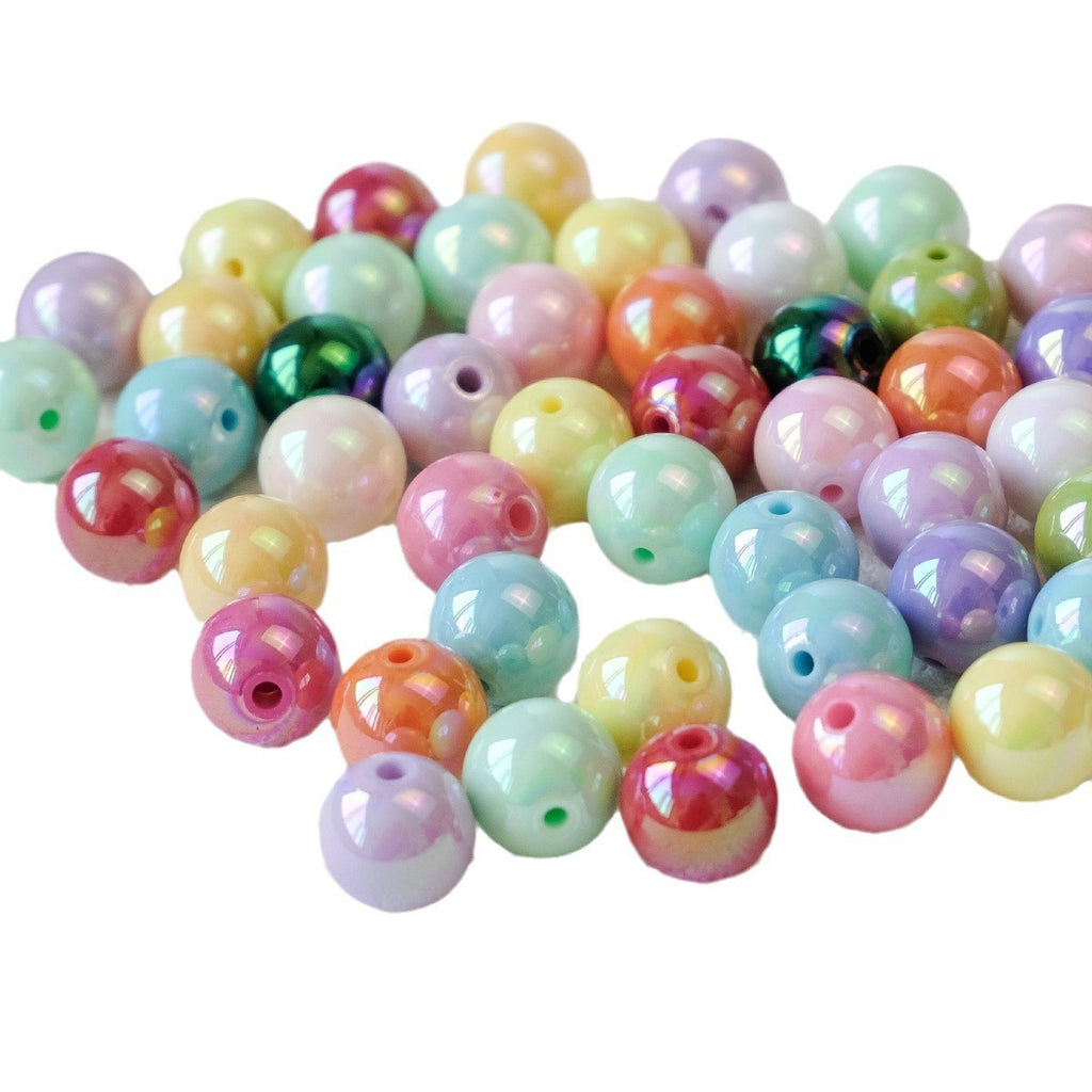 Solid color perforated beads electroplated ab iridescent loose beads acrylic bracelet diy jewelry semi-finished handmade accessories