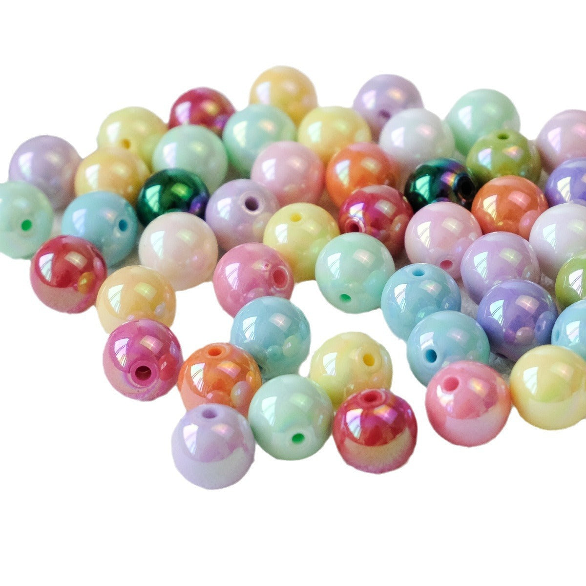 Solid color perforated beads electroplated ab iridescent loose beads acrylic bracelet diy jewelry semi-finished handmade accessories