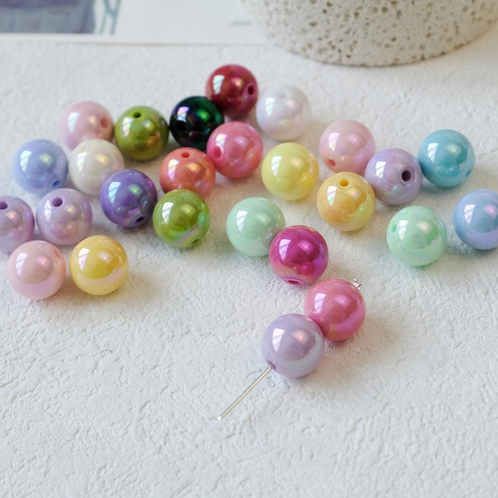 Solid color perforated beads electroplated ab iridescent loose beads acrylic bracelet diy jewelry semi-finished handmade accessories
